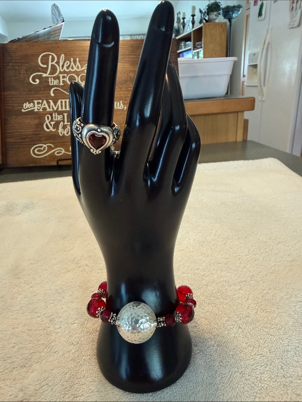 Artisan Red Beaded and Hill Tribe Silver Bracelet w/Brighton Red Heart Ring